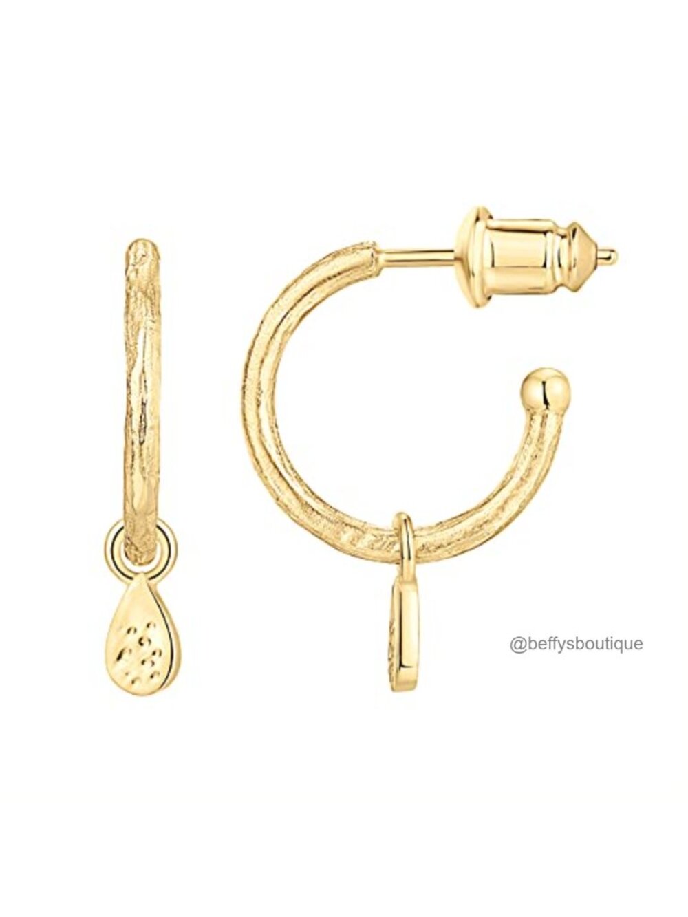 14K Gold Plated Hammered Huggie Hoop Earrings 925 Silver Posts
